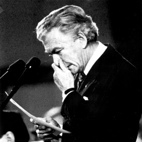 Prime Minister Bob Hawke crying at a Chinese Memorial at Parliament House after the events of Tiananmen Square.