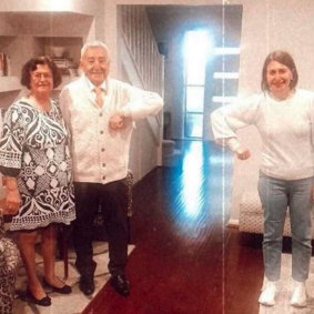 Gladys Berejikilian and her parents, Krikor and Arsha, on Father's Day, 2020.
