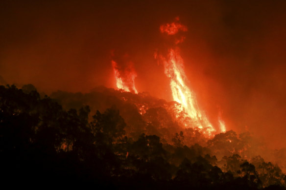 A bushfire near Yaouk Road, north of Adaminaby, NSW on Saturday.