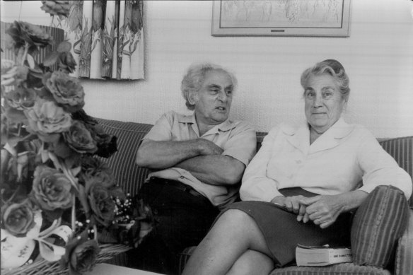 "That affection grew." Professor Julius Sumner Miller and his wife Alice celebrating their 46th wedding anniversary. Pictured at the Sebel Town House. April, 1980. 