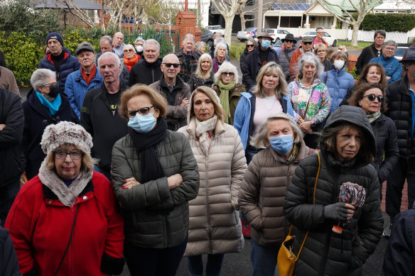 South Melbourne locals and parishioners outside the Saints Peter and Paul’s Catholic Church in a bid to save Pietro e Paolo on Saturday.