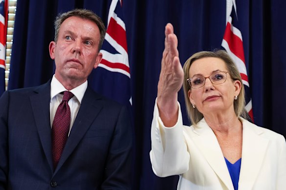 Dan Tehan with Sussan Ley at the Thursday afternoon press conference.