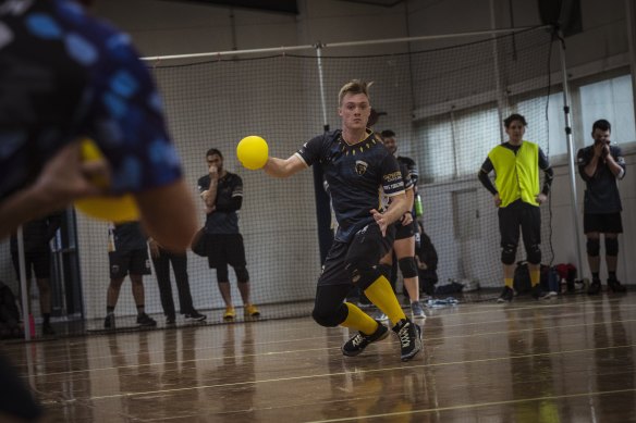 Australian dodgeballer Matt Reinhardt on the attack. 
