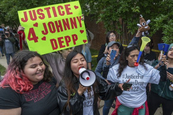 Supporters of actor Johnny Depp rally outside of Fairfax County Courthouse as a jury was scheduled to hear closing arguments this month.
