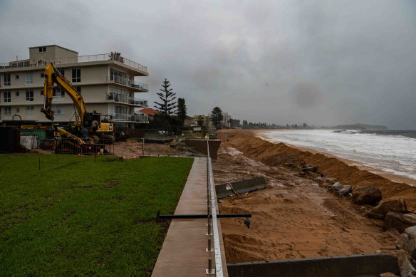 Five-metre swell accompanying the east coast low poses an erosion threat to east-facing beaches, like Collaroy. 