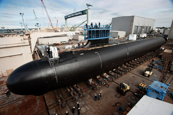 A US Virginia-class attack submarine under construction in 2012. Australia could face spending more than $100 billion on nuclear-powered boats.