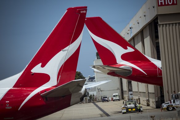 Qantas planes at Melbourne Airport. 