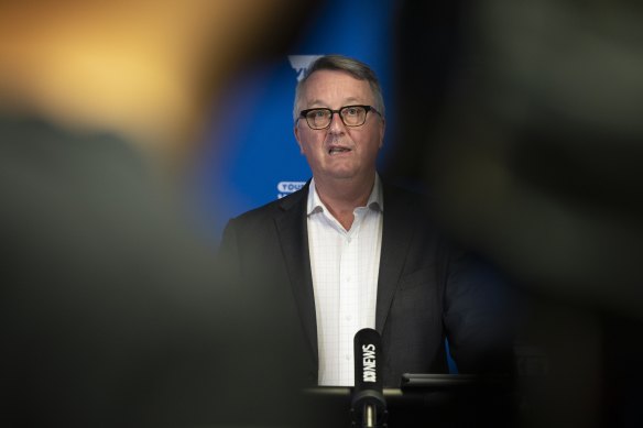 Victorian Health Minister Martin Foley during today’s press conference. 