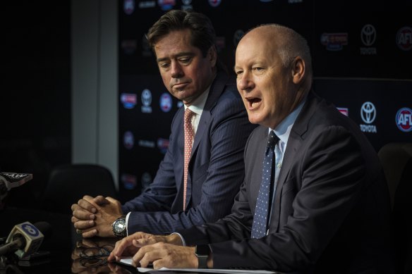 AFL chief executive officer Gillon McLachlan and chairman Richard Goyder. 