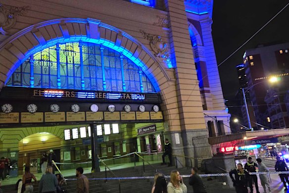 Police reported outside Flinders Street Station on Saturday night.