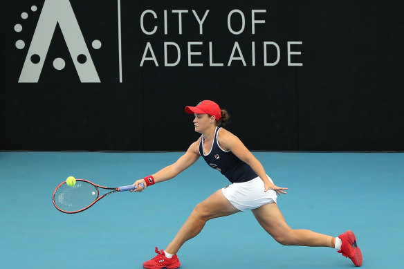 Ashleigh Barty in action at the 2020 Adelaide International. The city may act as a quarantine venue for some players for this year's Australian Open.