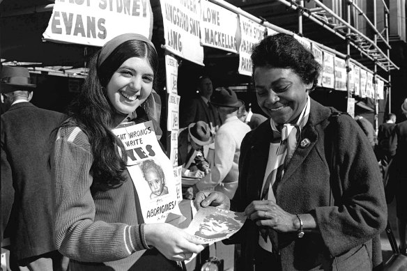 Faith Bandler (right) prepares to cast her vote in the 1967 referendum. The Aboriginal activist would be a more appropriate national symbol of our true sovereignty.