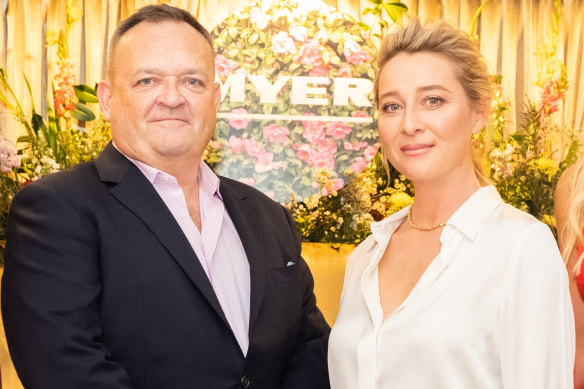 Myer CEO John King with actor and store ambassador Asher Keddie at its spring fashion lunch in September.