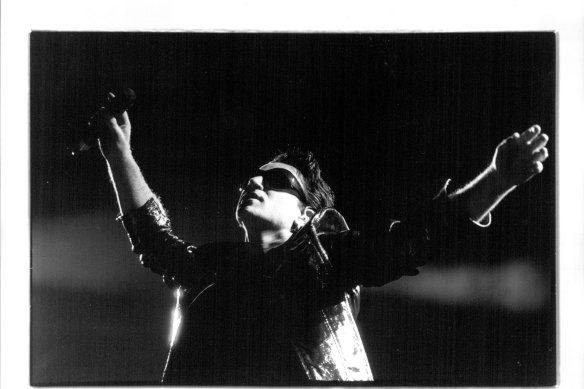 Bono on stage at Sydney Football Stadium in November 1993.
