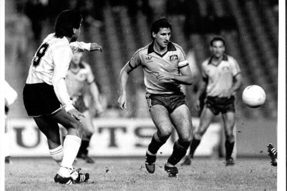 Charlie Yankos on the attack against Argentina in 1988.