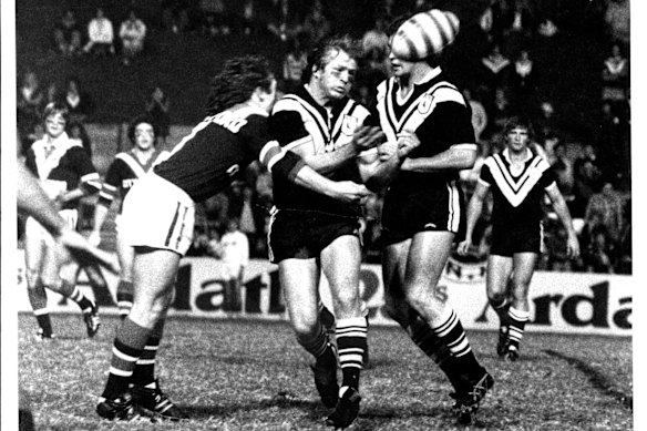 Western Suburbs halfback Tom Raudonikis in action during an Amco Cup match under lights at Leichhardt Oval in 1978.