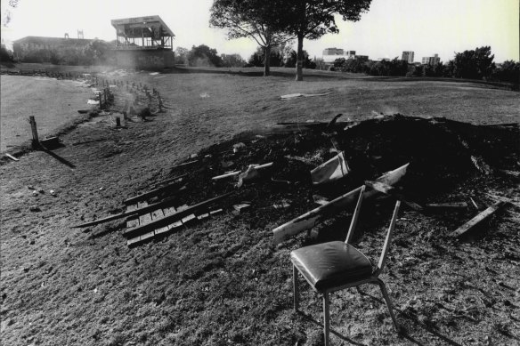 Scenes at Cumberland Oval the morning after the 1981 premiership.