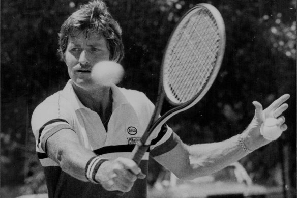 Kim Warwick in his playing days, making a backhand volley in 1981.