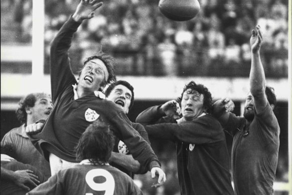 Mark Loane, Willie Duggan, Gerry McLoughlin, Moss Keane and Tony Shaw pictured in the Ireland-Wallabies clash at the SCG in 1979.