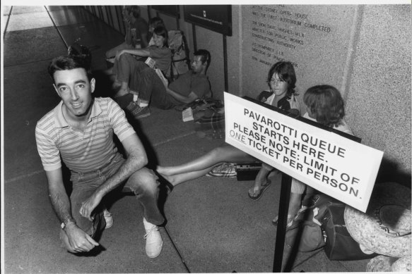 People queued for 24 hours for tickets to a performance by Luciano Pavarotti and Dame Joan Sutherland in 1983, some fans sleeping at the box office.