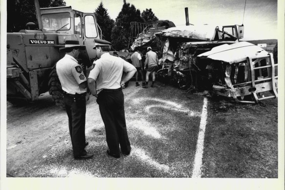 Aftermath of the Grafton bus crash. October 20, 1989. 