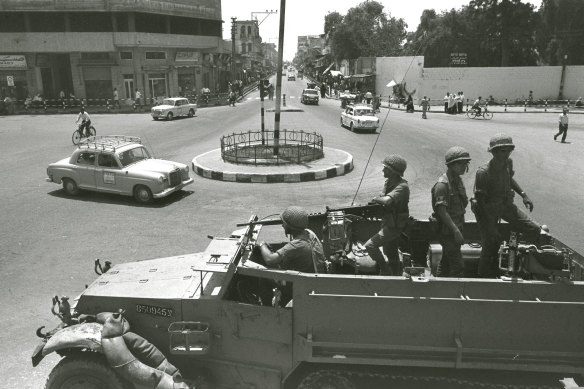 An Israeli army patrol passes through Gaza’s main square in 1969, two years after the Six Day War.