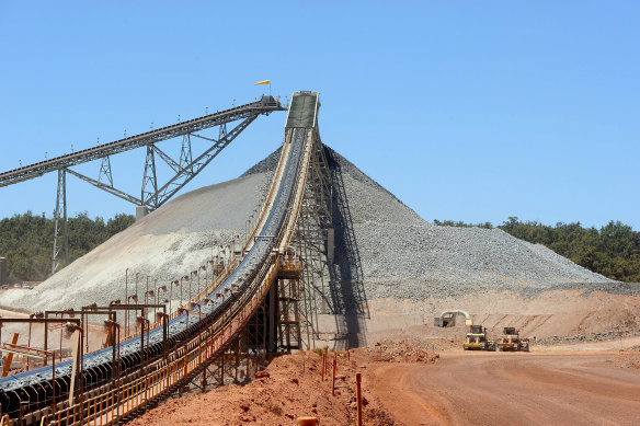 Newmont’s gold mine in Boddington, Western Australia. The miner was up 5.5 per cent on Tuesday.