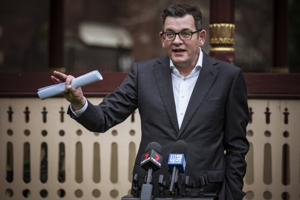Victorian Premier Daniel Andrews at his press conference in Melbourne on Tuesday.