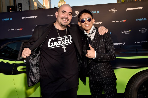 Actor Noel Gugliemi and James Wan attend Universal Pictures’ Furious 7 premiere in 2015.