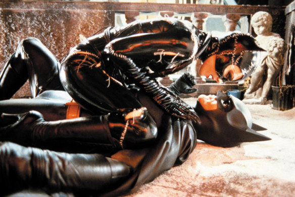 Michelle Pfeiffer as Catwoman and Michael Keaton as Batman in Batman Returns.