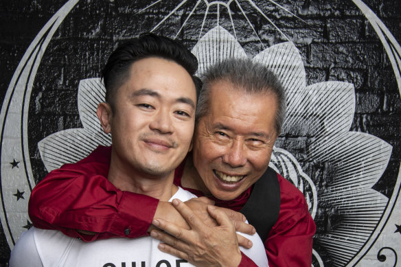 Photographer William Yang with writer Benjamin Law in Sydney this month.