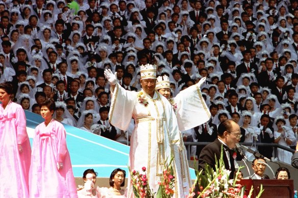 The Rev Sun Myung Moon, founder of the Unification Church, and his wife in 1992.