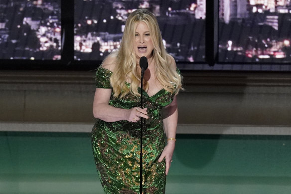 Jennifer Coolidge accepts the Emmy for outstanding supporting actress in a limited series for The White Lotus.