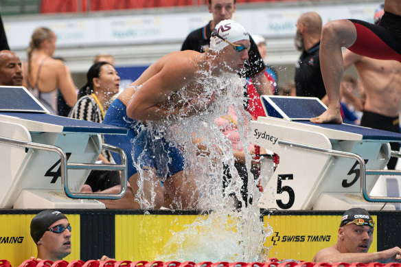 Max Giuliani (top) in action at the NSW State Open Championships in Sydney on Friday.