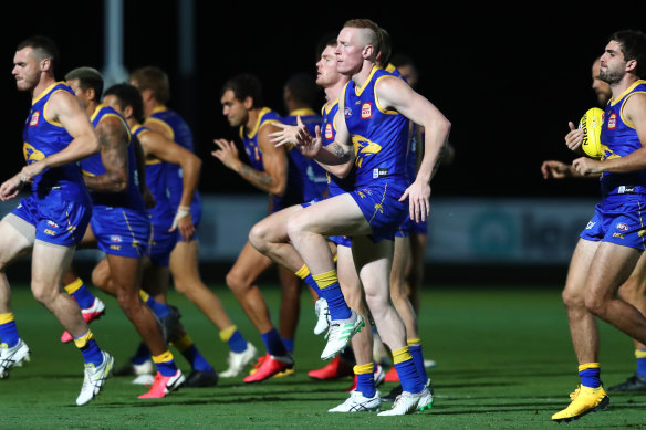 West Coast Eagles players also trained at Metricon Stadium on Wednesday.
