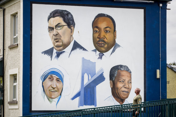 A mural in the Bogside area of Londonderry depicts John Hume alongside Martin Luther King jnr, Mother Teresa and Nelson Mandela.