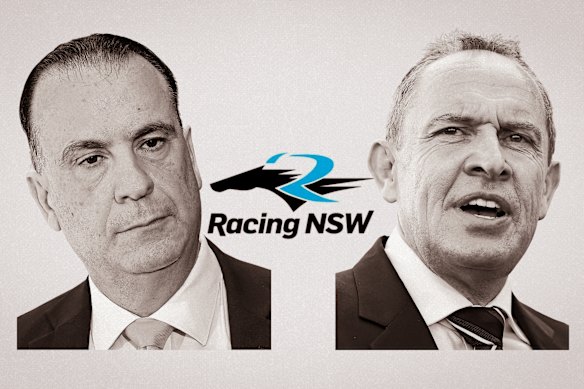 Racing NSW chief executive Peter V’landys (left) and trainer Chris Waller.