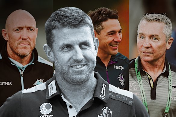 Josh Hannay and the three men who helped shape his coaching philosophies – Craig Fitzgibbon, Billy Slater and the late Paul Green.
