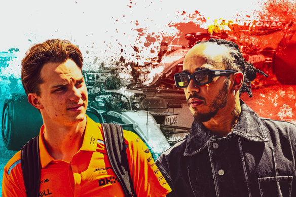 Australian Formula 1 star Oscar Piastri (left) and seven-time world champion Lewis Hamilton.
