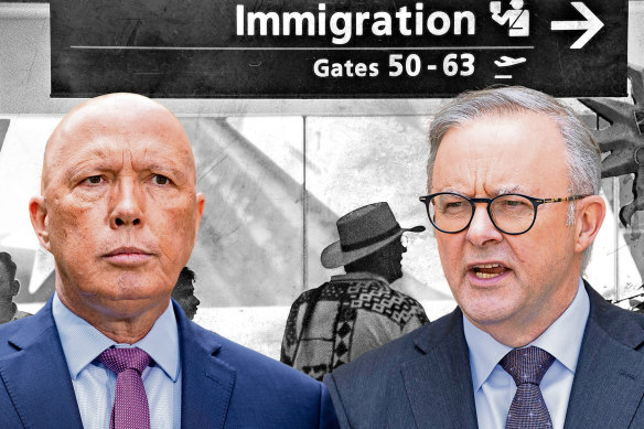 Peter Dutton is a former minister for immigration. Prime Minister Anthony Albanese has pledged to cut migrant intake.