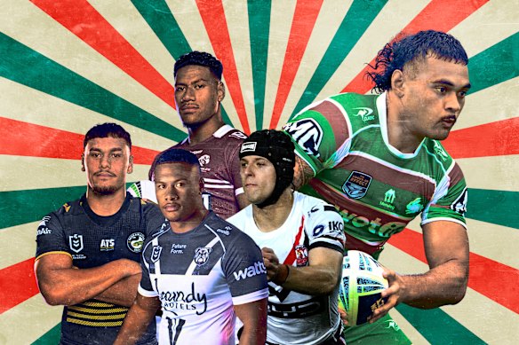 NRL new faces: (clockwise from left) Jezaiah Funa-Iuta (Eels), Simi Laiafi (Sea Eagles), Salesi Ataata (Rabbitohs), Toby Rodwell (Roosters) and Finau Latu (Bulldogs).