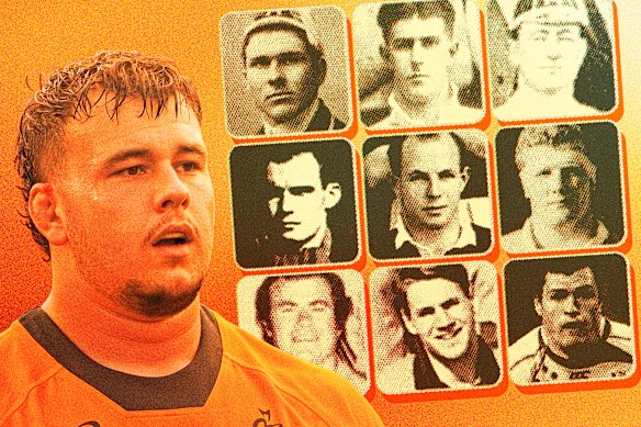 Soon-to-be Wallabies player No. 1000, Massimo de Lutiis, and other Wallaby “centurions” who preceeded him.