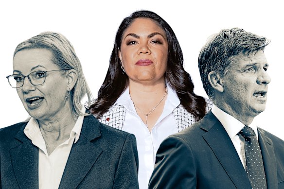 Jacinta Price (centre) has rocked the Liberal leadership race between Sussan Ley and Angus Taylor.