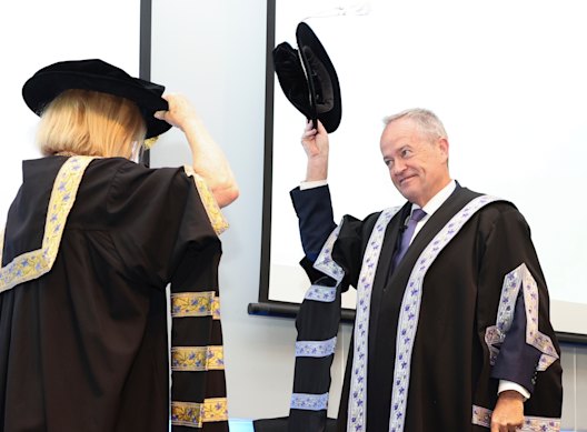 Bill Shorten, the new Vice-Chancellor of the University of Canberra, during the investiture ceremony in Canberra on Friday 14 February 2025.
