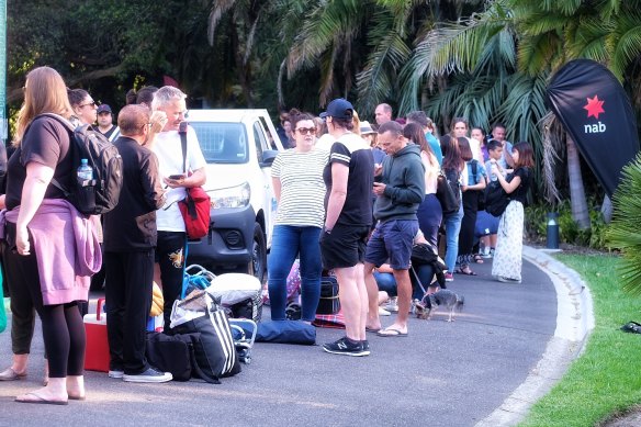 People queue to enter the popular Moonlight Cinema in Melbourne.