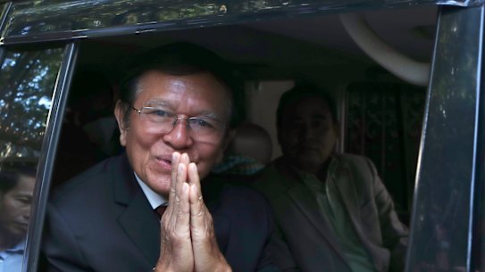 Kem Sokha arrives at court in Phnom Penh on Friday.