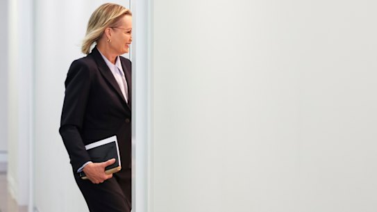 Opposition leader Sussan Ley arrives for a Liberal party room meeting.