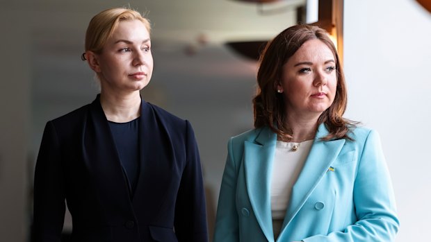 Anastasiia Radina and Galyna Mykhailiuk were part of the Ukrainian delegation to visit Parliament House in Canberra on Wednesday.