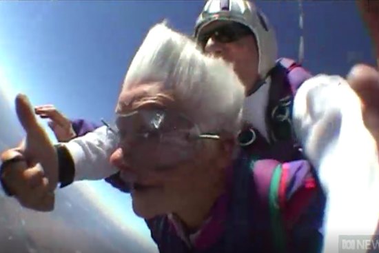 Clare Nowland, 95, marked her 80th birthday by jumping out of a plane.