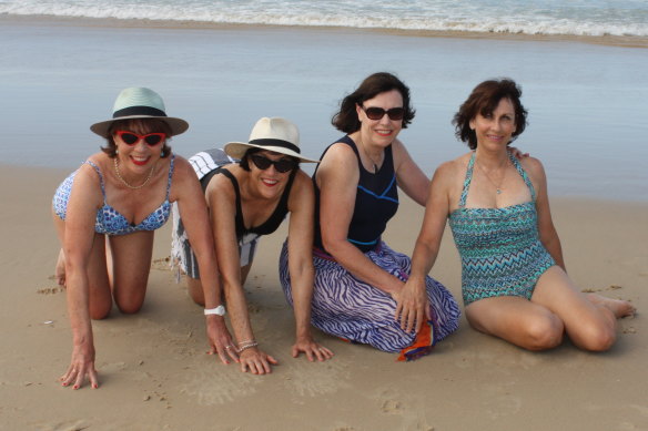 Recreating the past: Lette at the beach with her sisters in 2021.